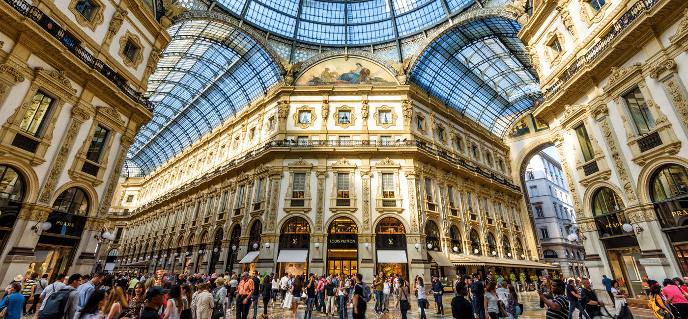 Image: PHOTO: The Galleria Vittorio Emanuele II on the Piazza del Duomo in central Milan. This gallery is one of the world's oldest shopping malls. (photo via scaliger / iStock / Getty Images Plus)
