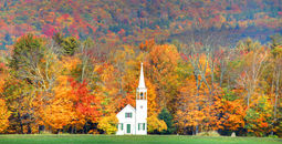 Quintessential fall New England in the small town of Wonalancet, New Hampshire. Photo taken of the vivid colors during the peak fall foliage season. New Hampshire is one of New England's most popular fall foliage destinations bringing out some of the best