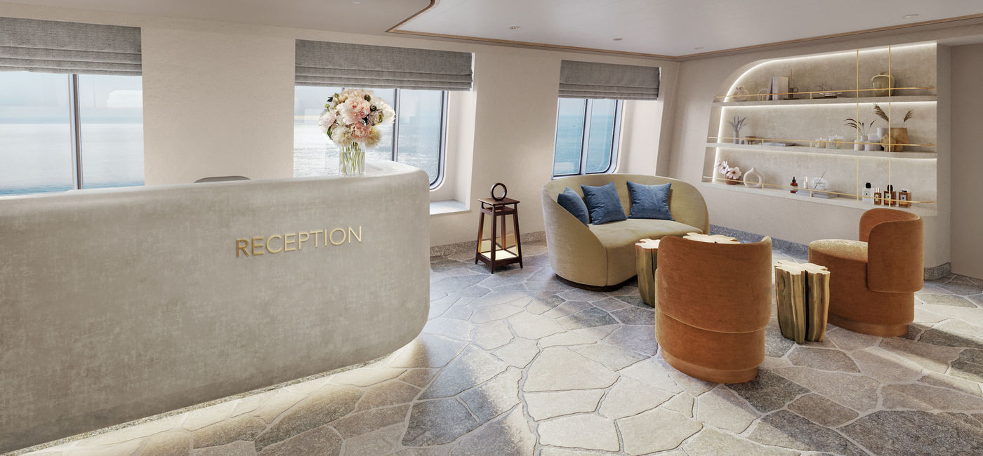 Image: A rendering of the spa’s reception area.