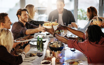 Celebrating over food with friends.