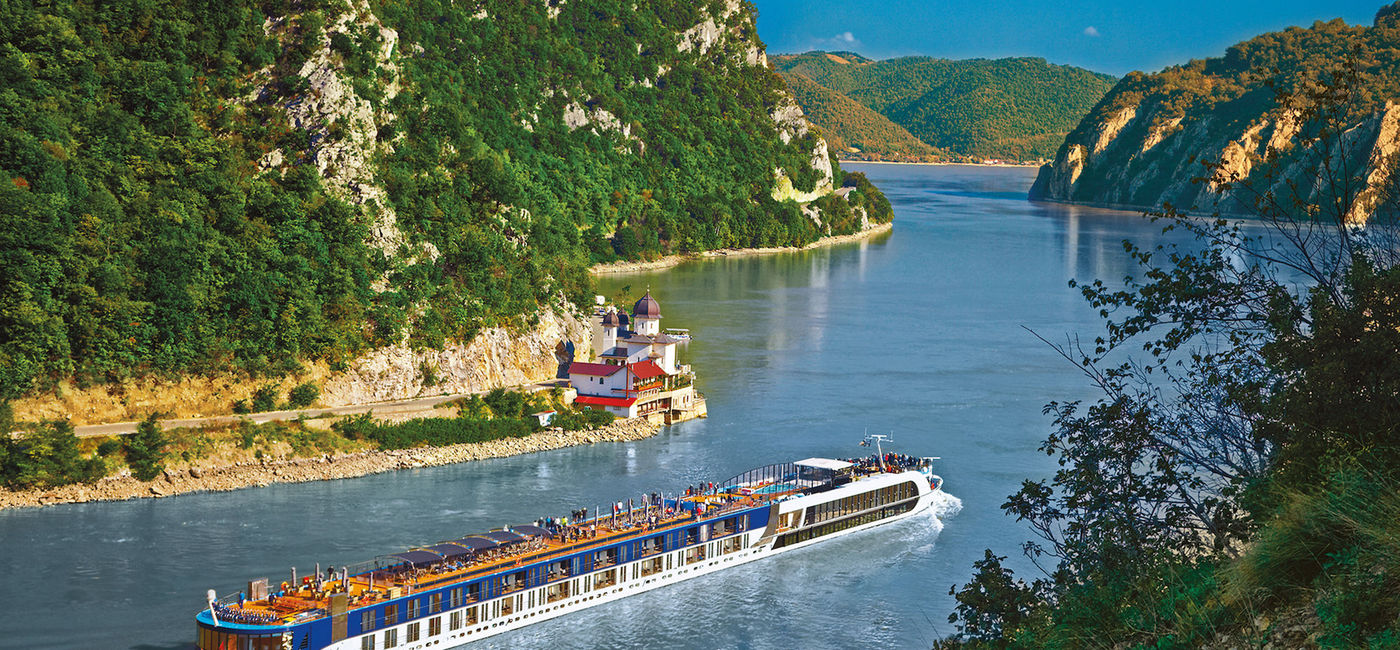 Image: AmaWaterways river cruise ship sailing through the Iron Gates as part of its Seven Rivers Journey itinerary. (photo courtesy of AmaWaterways)