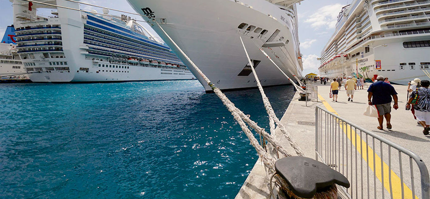 Image: Multiple cruise ships lined up at Port St. Maarten. (Jason Leppert)