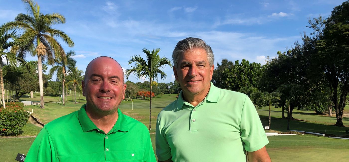 Image: Ready to tee off at Sandals’ 18th annual USA Travel Advisor Golf Tournament are Jeremy Lee, left, owner of a Cruise Planners agency in Dothan, Alabama, and Chuck Bentivegna of Bay Parkway Travel in Staten Island, N.Y. Photo by Theresa Norton (Theresa Norton)