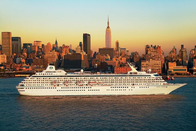 Crystal Symphony sailing out of New York City. Crystal Symphony sailing out of New York City.