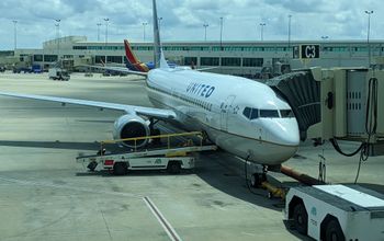 United Airlines plane at gate