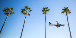 International flight landing in Los Angeles