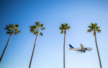International flight landing in Los Angeles
