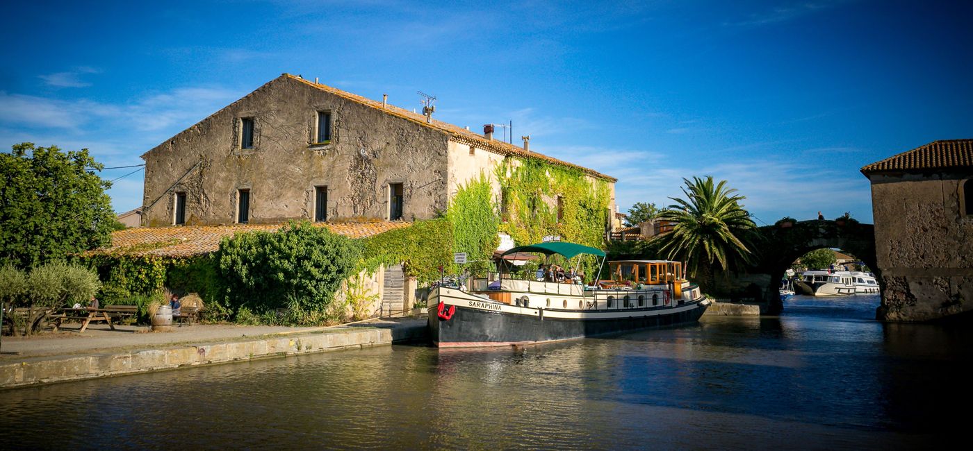 Image: Barge Saraphina along the Canal du Midi in the south of France. (photo via Hotel Barge Saraphina) (Barge Lady Cruises)
