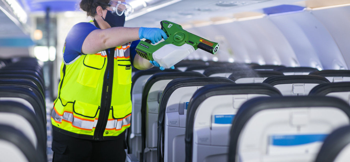 Image: PHOTO: Plane cabins are sanitized using electrostatic disinfectant sprayers. (Photo courtesy of American Airlines Media) (American Airlines)