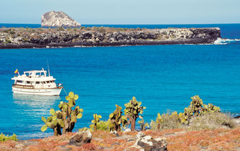 A tourist boat in the Galapagos Islands