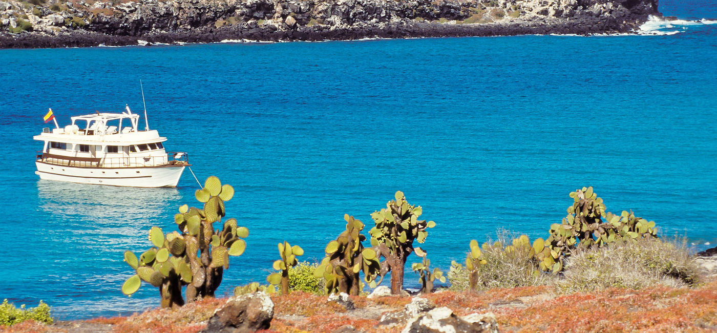 Image: A tourist boat in the Galapagos Islands. (photo via pb_pictures/iStock/Getty Images Plus)