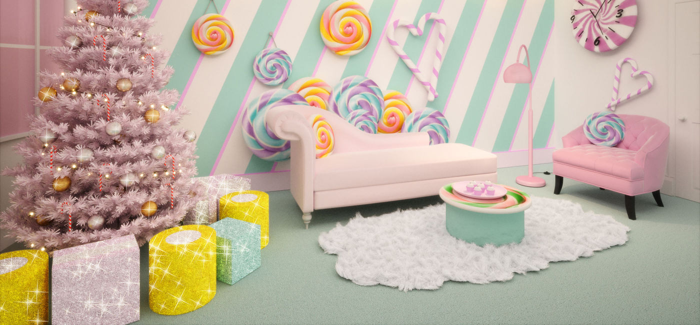 Image: PHOTO: Rendering of the Candy Lounge in Booking.com's London Candy Cane House. (Photo courtesy of Booking.com)