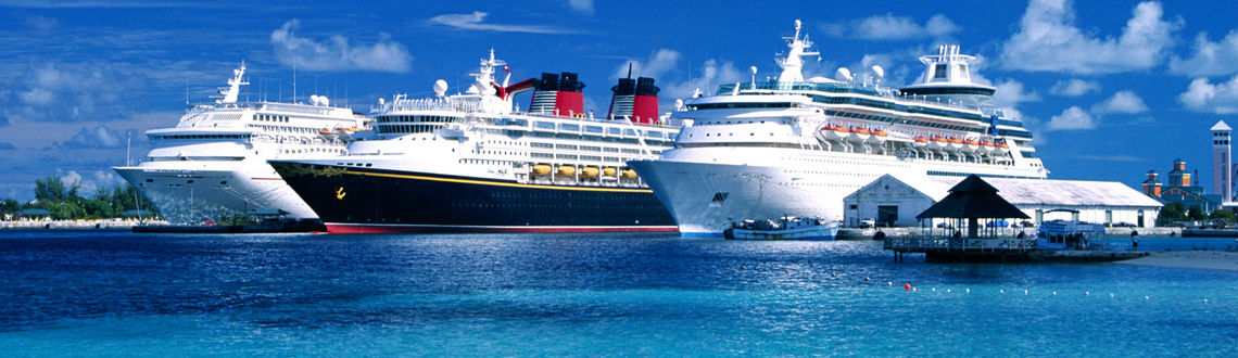 Row of cruise ships in New Providence, Bahamas. cruise ships, docks, terminal, New Providence, The Bahamas