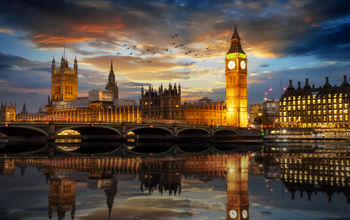 Westminster and Big Ben by the River Thames in London, UK
