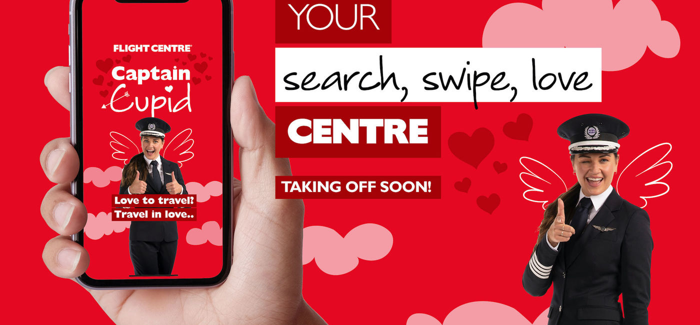 Image: Flight Centre has launched ‘Captain Cupid,’ a new function on its app that pairs single travellers with likely romantic partners. (photo courtesy of Flight Centre Travel Group)