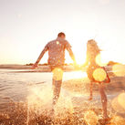couple, romance, sunset, honeymoon, beach