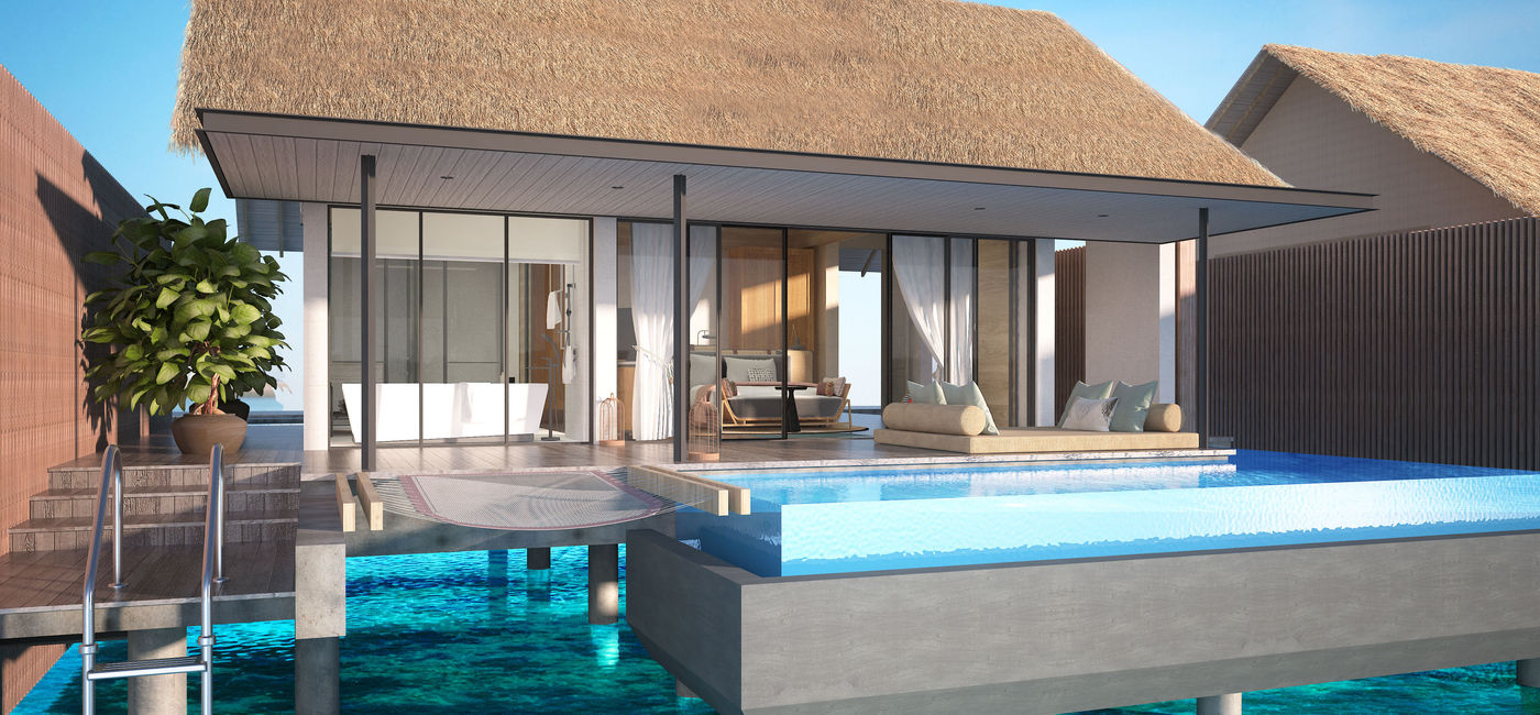 Photo: Rendering of a bungalow at the Hilton Maldives Amingiri. (photo via Hilton) ((photo via Hilton))