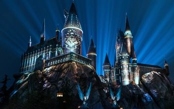 The Nighttime Lights at Hogwarts Castle at Universal Studios Hollywood.