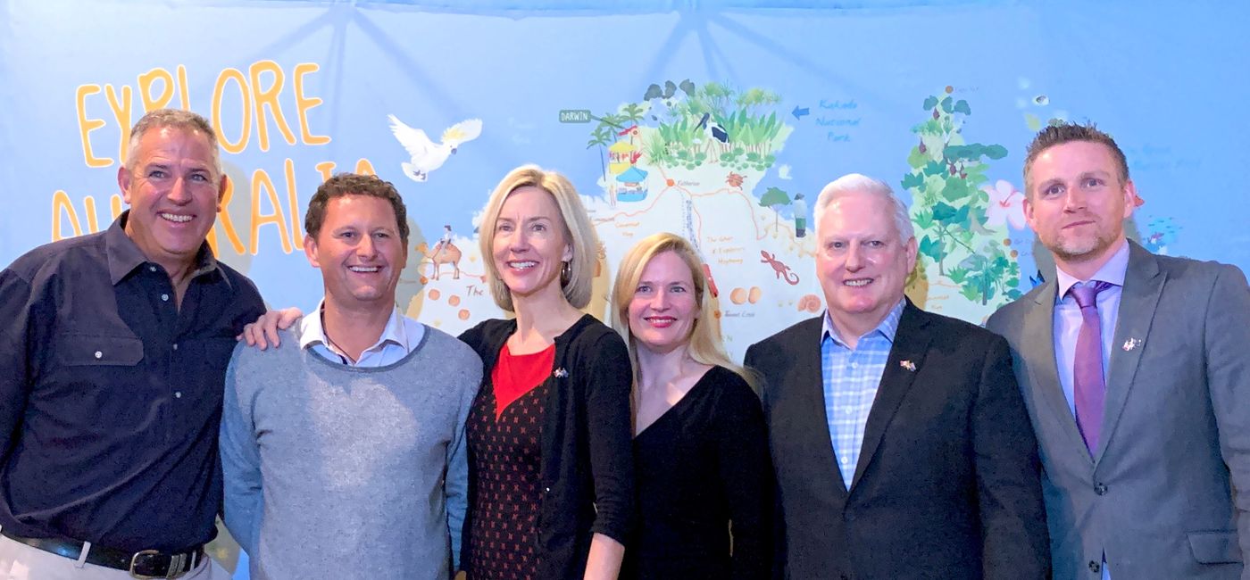 Image: Tourism Australia Event L to R: Craig Wickham, Exceptional Kangaroo Island; Tane Evans, AEA Luxury Tours & Sydney Princess Cruises; Cari Marotta, Vox ; Jane Whitehead, VP, The Americas; Paul Larcher, Vox; Chris Allison, Head of Commercial Partnerships, The Americas (Tourism Australia Industry Update)