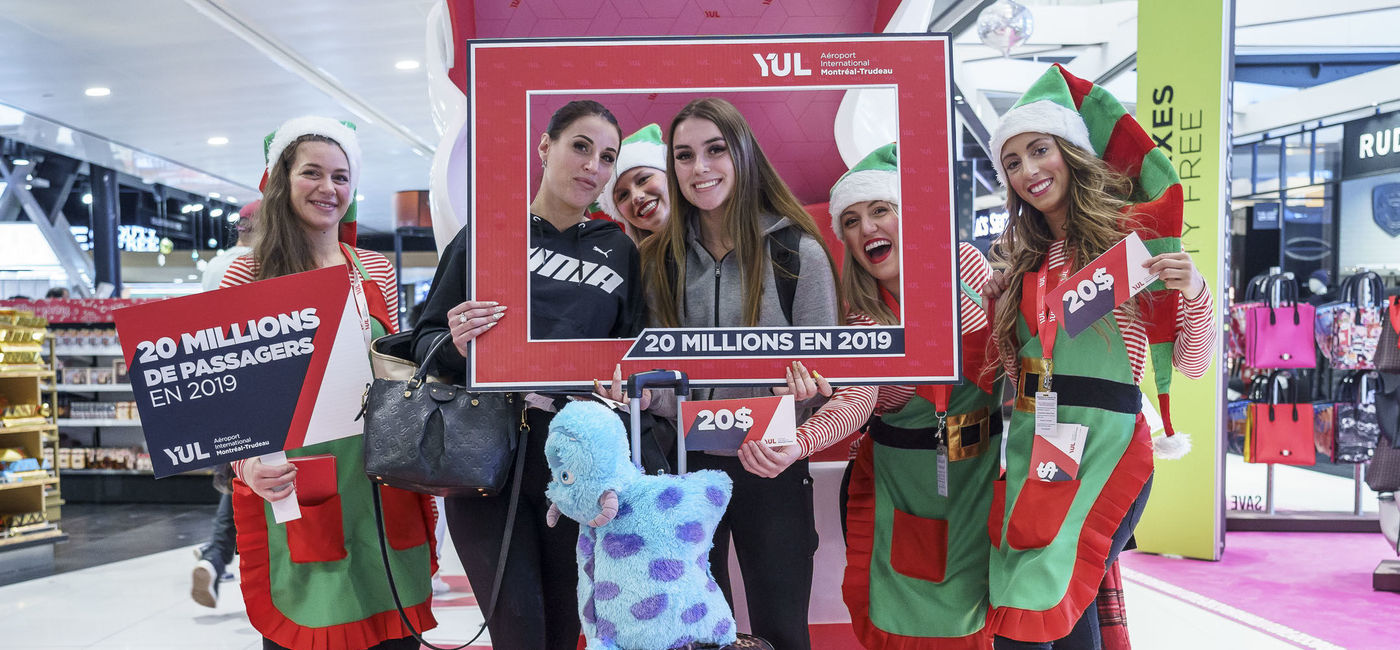 Image: YUL Aéroport international Montréal-Trudeau a organisé une journée de célébrations le 20 décembre dernier pour célébrer l'atteinte des 20 millions de passagers, un nombre record, en 2019. (PHOTO: courtoisie de ADM)