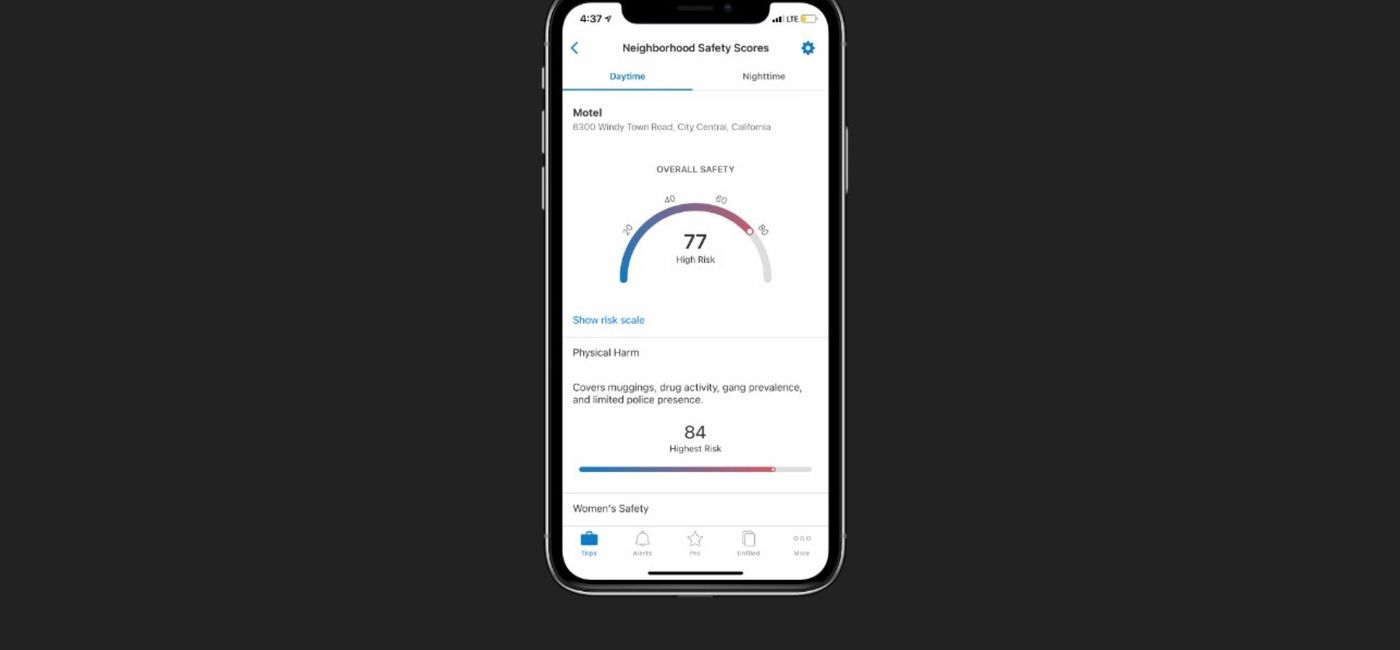 Image: TripIt's Neighborhood Safety Score, with information regarding crime, COVID-19 and more. (photo via TripIt) ((photo via TripIt))