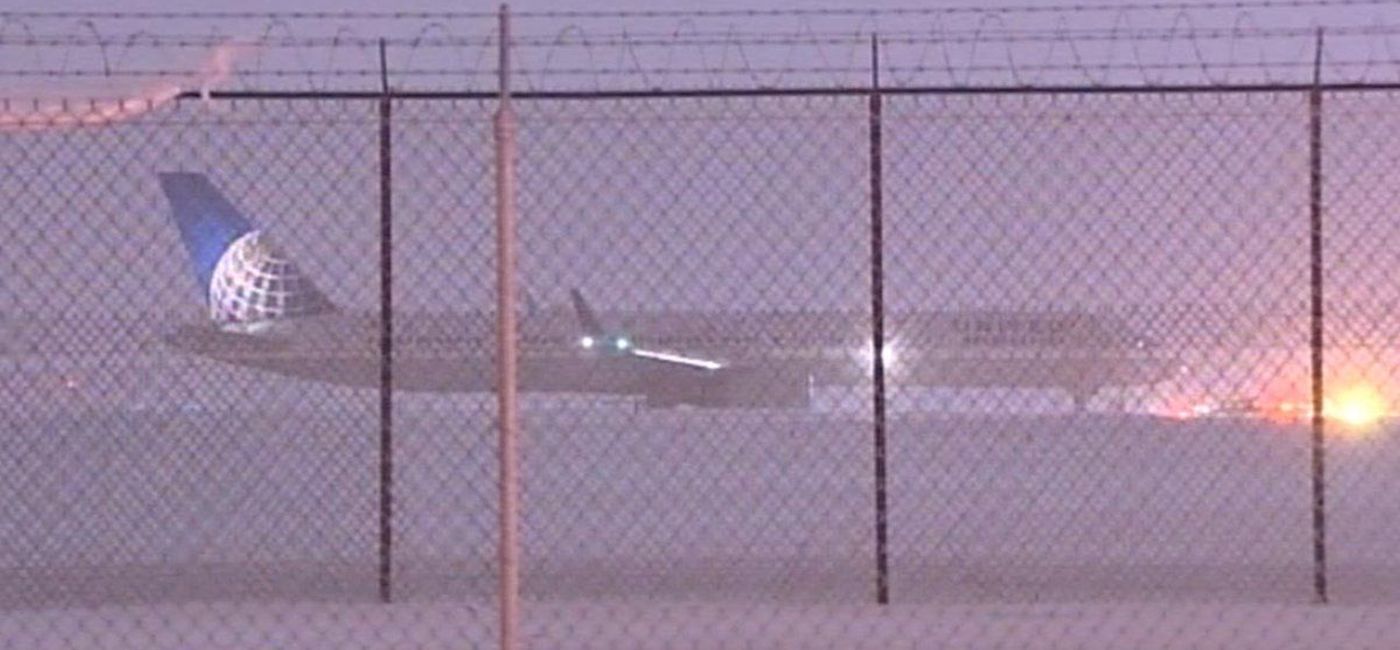 Image: United Airlines Flight No. 441 after skidding off runway at O’Hare International Airport in Chicago.  (Photo via @ABC7Chicago)