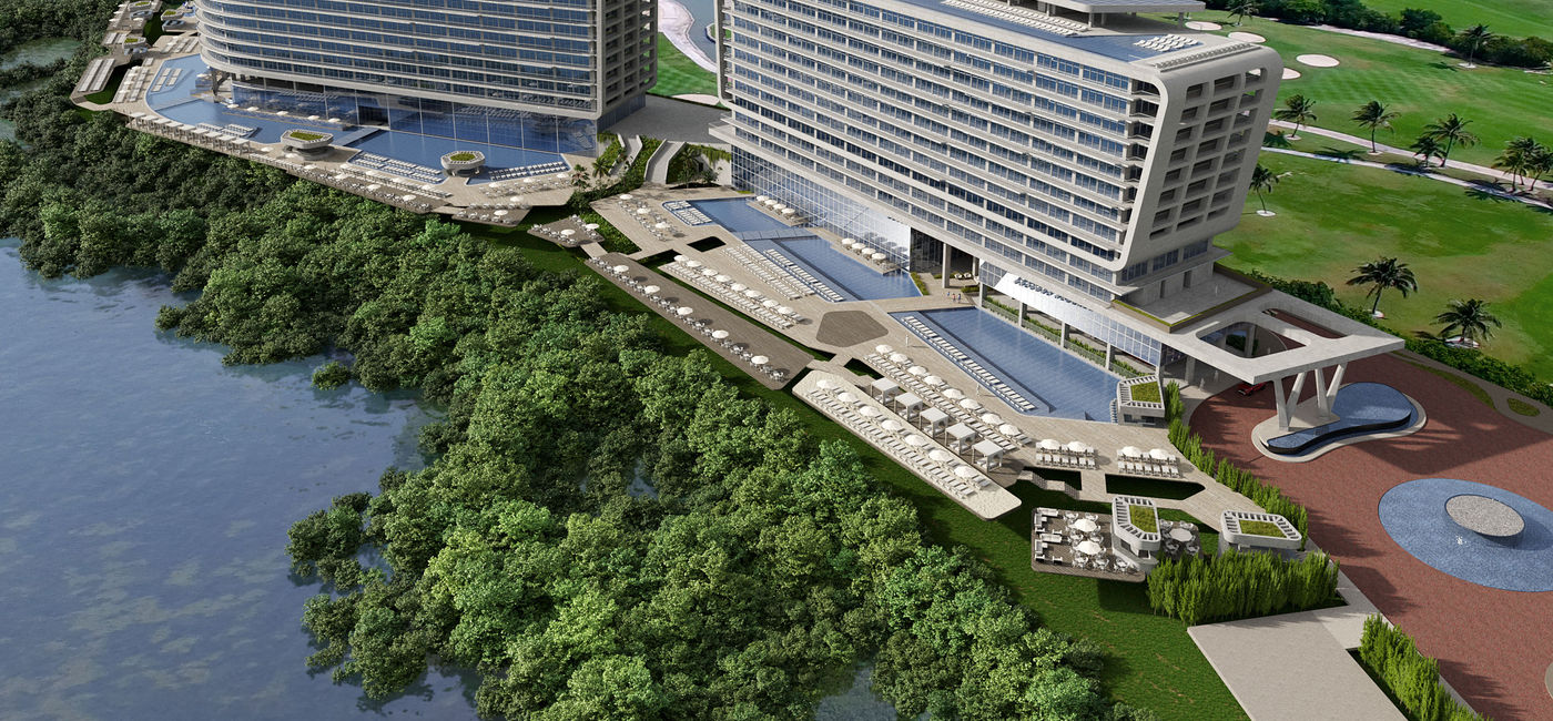 Image: A rendering of the Hyatt Vivid Grand Island set to open in Cancun in early 2024. (Hyatt)