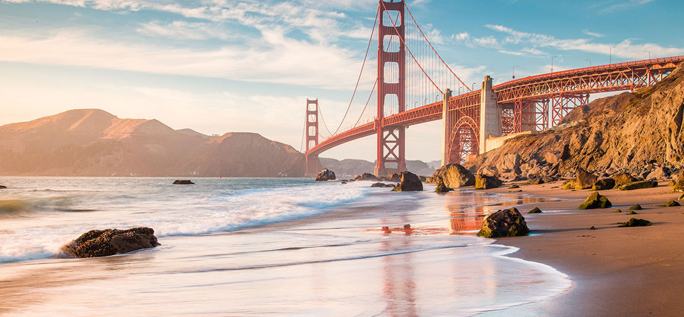 Image: Golden Gate Bridge at sunset, San Francisco, California. (photo via bluejayphoto / iStock / Getty Images Plus)