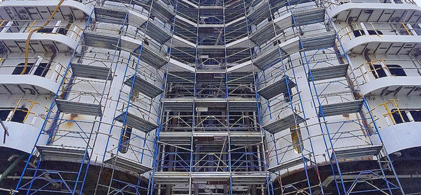 Image: PHOTO: Stern "condo" section of MSC Seaside, under construction Fincantieri shipyard. (photo by Jason Leppert)