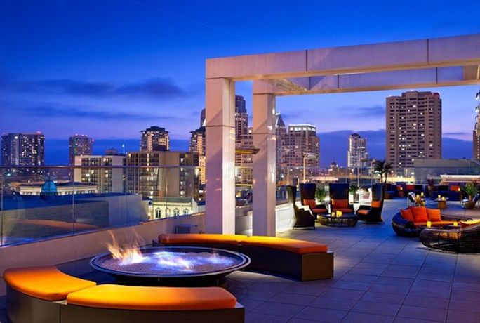 Rooftop area at Andaz San Diego, part of World of Hyatt. Andaz San Diego, World of Hyatt, rooftop, pool deck