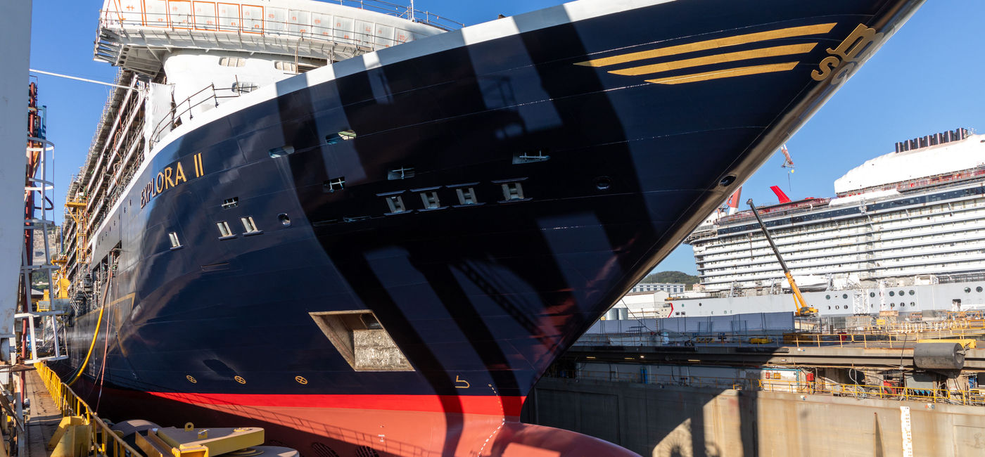 Image: Explora II at the float-out ceremony at Fincantieri's shipyard in Genoa, Italy.