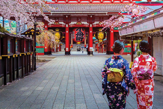 Buddhist, Sensoji Temple, Asakusa, Tokyo, Japan, Japanese, kimonos, cherry blossoms, sakura