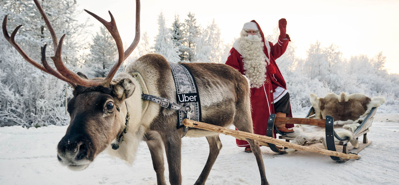 Image: Uber Sleigh, pulled by one of Santa's reindeer in Lapland, Finland. (photo courtesy of Uber)