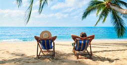 Couple relaxing on an island beach