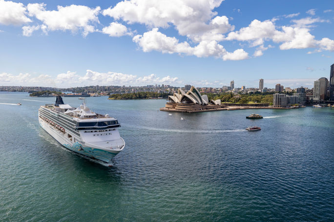 Aerial view of the Norwegian Spirit in Sydney Harbour, Australia. NCL, norwegian cruise line, sydney harbour, cruise ship in sydney, australia cruises