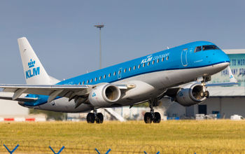 KLM Cityhopper flight landing in Prague, Czech Republic