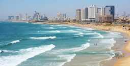 Aerial view of the beach in Tel Aviv, Israel