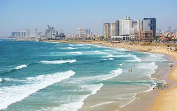 Aerial view of the beach in Tel Aviv, Israel