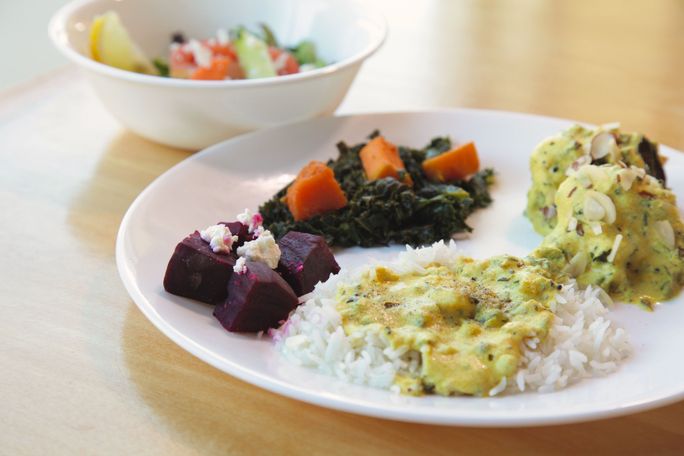 Seasonal vegetarian dish at the Art of Living Retreat Center in Boone, North Carolina. Art of Living Retreat Center, Boone, North Carolina, vegetarian, GF, gluten-free, meals, menu, dining
