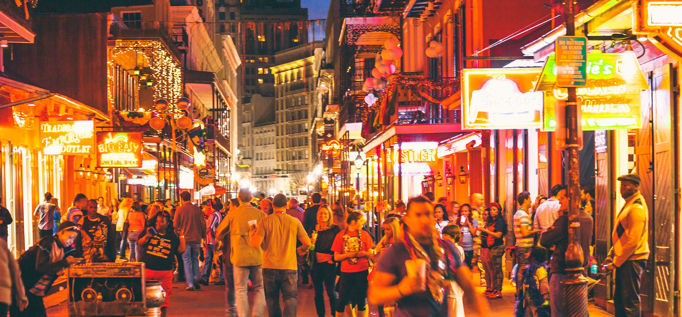 Image: PHOTO: Nightlife on Bourbon Street in New Orleans. (photo via peeterv/iStock/Getty Images Plus)