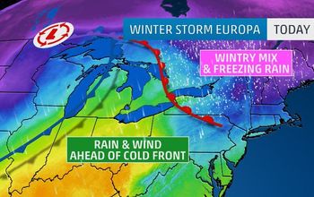 Winter Storm Europa’s path across the United States. 