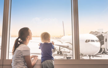 Mother and son at the airport