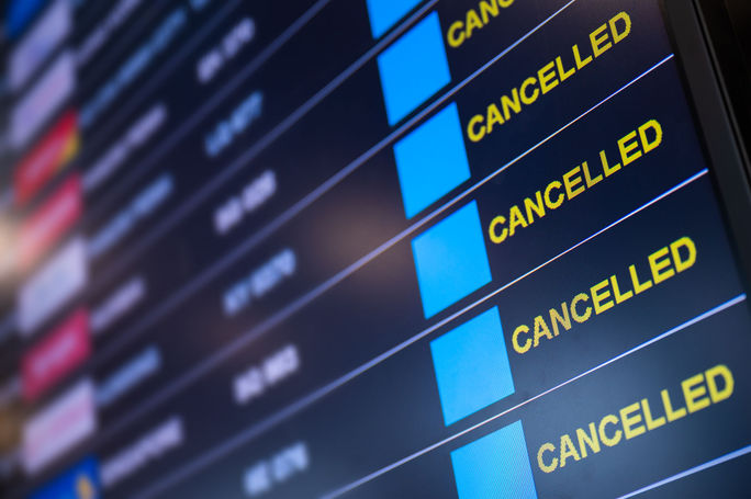 Flight cancellations at airport.