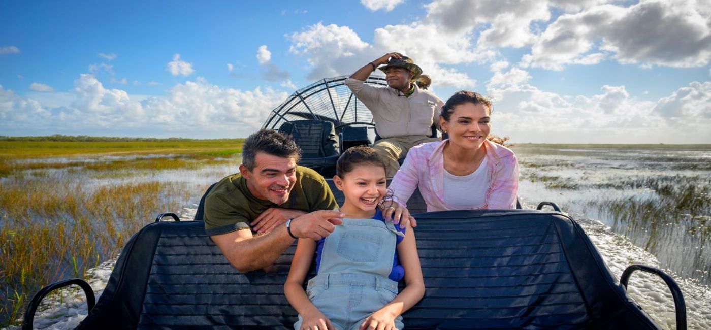 Image: A family takes an air boat ride through the Everglades National Park. (photo via Greater Miami Convention and Visitors Bureau)