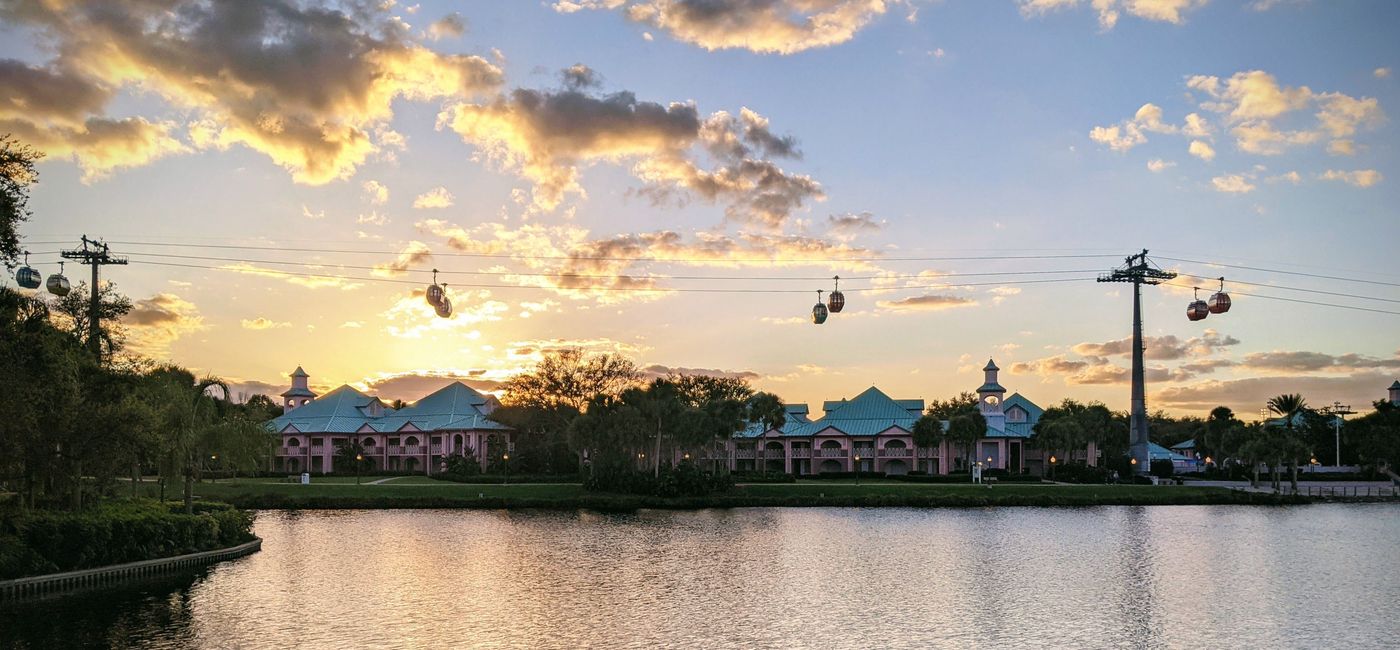 Image: Walt Disney World's Caribbean Beach Resort with Skyliner (Photo via Lauren Bowman)