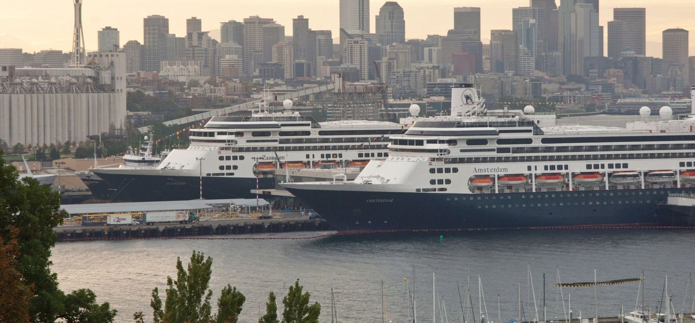 Image: Zaandam and Amsterdam in Seattle. (photo via Holland America Line)