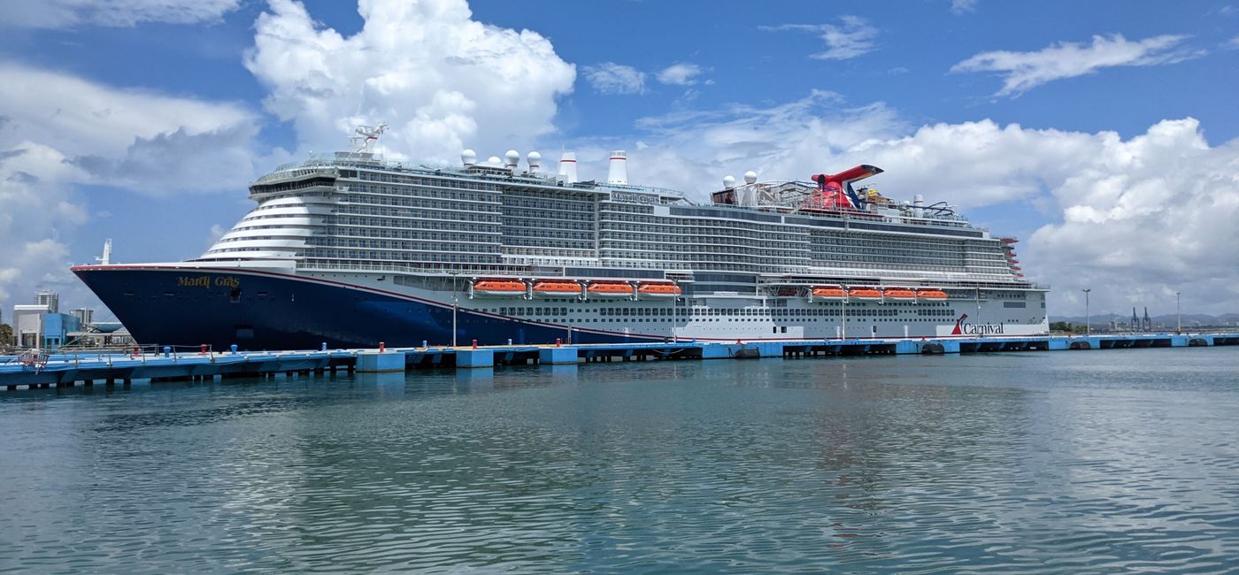 Image: Carnival Mardi Gras cruise ship at San Juan, Puerto Rico (photo via Eric Bowman)