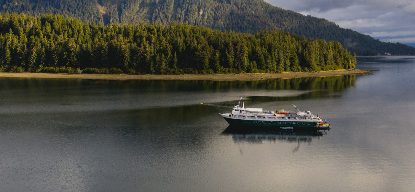 Image: Wilderness Adventurer in Neka Bay, Alaska. (photo via UnCruise Adventures Media)