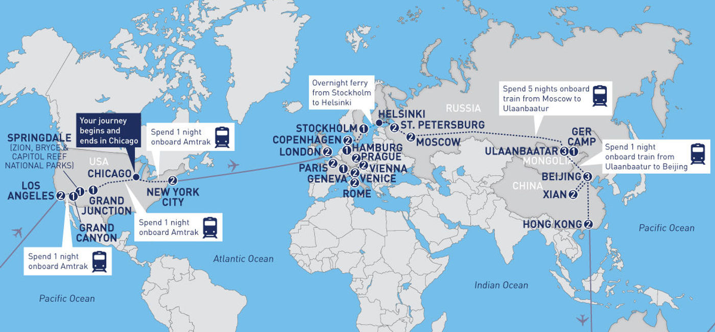 Image: PHOTO: Railbooker's Around the World by Train - Map. (photo via Railbookers)