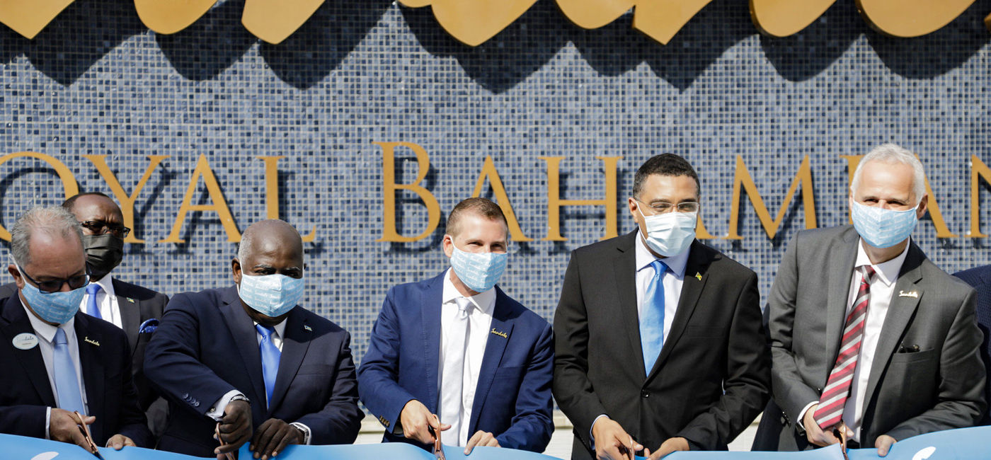 Image: Ribbon-cutting at the reopening of Sandals Royal Bahamian, Nassau, Bahamas. (photo courtesy of Sandals Resorts)